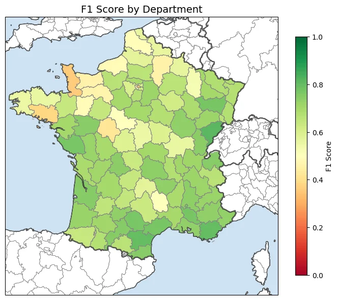 F1 score by département