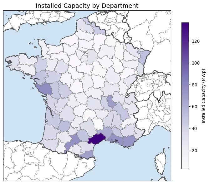 Installed capacity by département